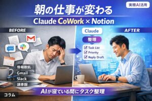 Claude CoWorkとNotionで朝のタスク整理を自動化する業務効率化イメージ